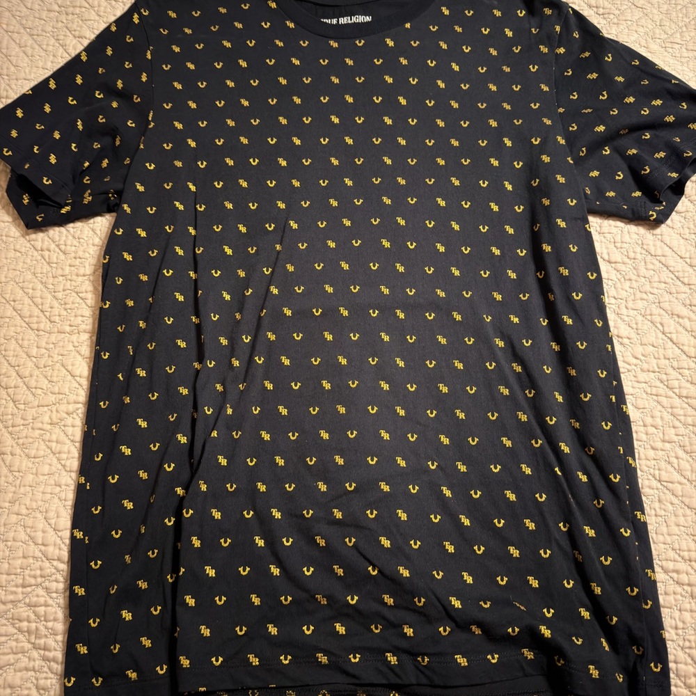 True Religion Men's Black Tee with Gold Accents